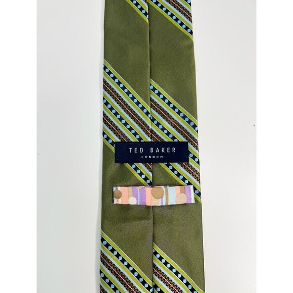 Ted Baker Green Striped Silk Tie - Picture 3 of 3